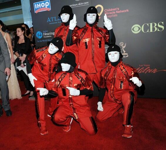 Members of the JabbaWockeez dance crew, headliners at the Monte Carlo in Las Vegas, pose on the red carpet.
