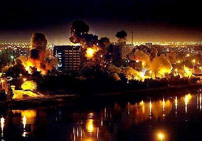 Multiple bombs destroyed several buildings in the heart of Baghdad along the Tigris River.