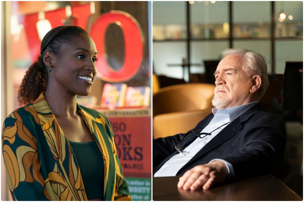 Issa Rae in Season 5 of "Insecure" and Brian Cox in Season 3 of "Succession."