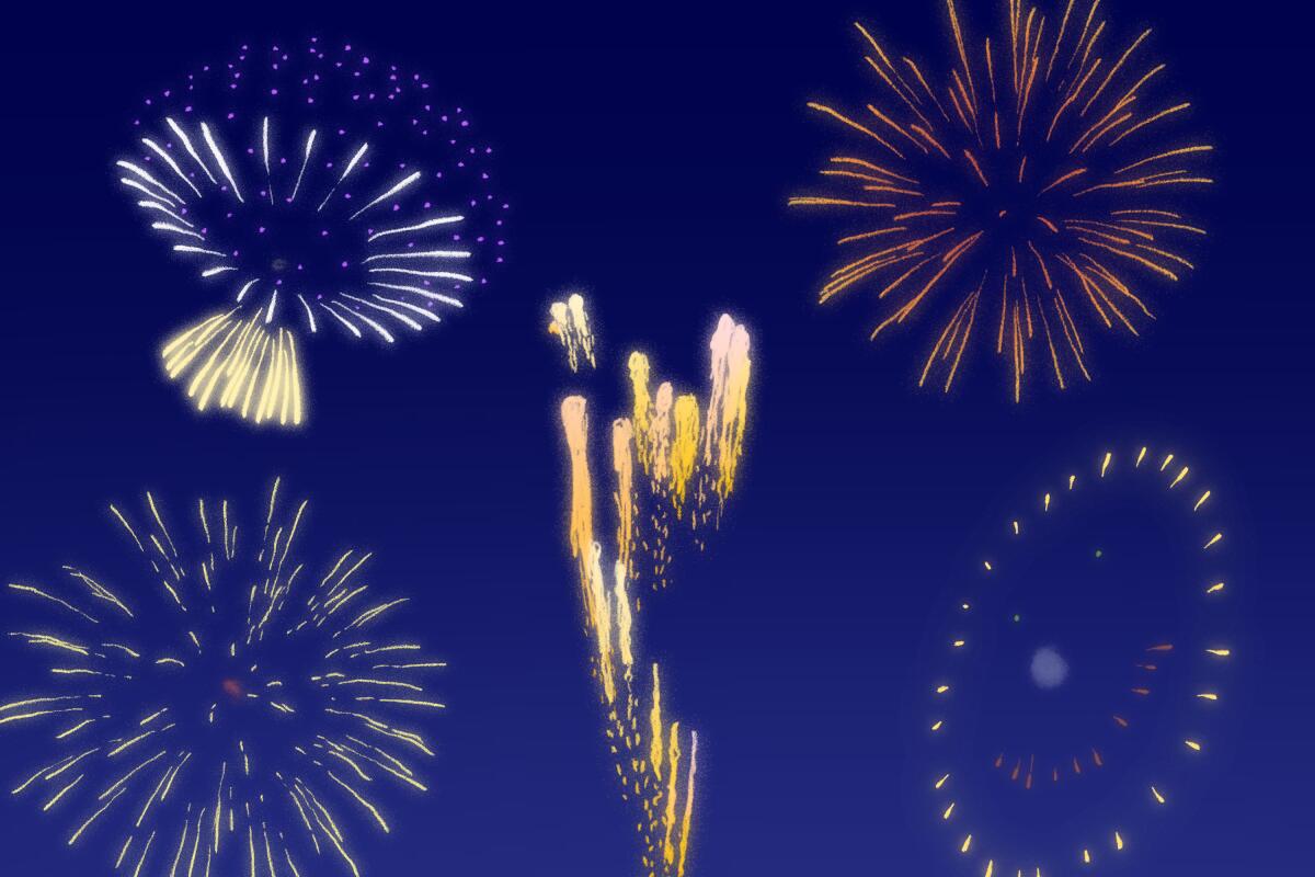 Various fireworks exploding in the sky.