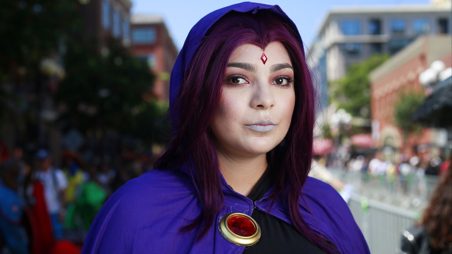 Priscilla Valle of San Diego dressed as Raven from "Teen Titans" at Comic-Con in San Diego.