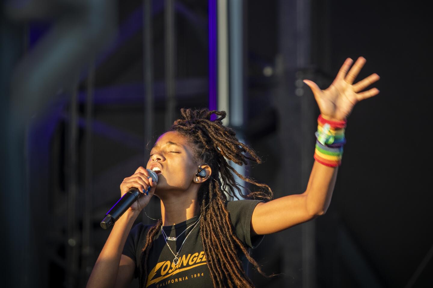 LOS ANGELES, CALIF. -- SUNDAY, NOVEMBER 10, 2019: Willow Smith performs on the Flog stage during Day 2 of the Camp Flog Gnaw Carnival at Dodger Stadium parking lot in Los Angeles, Calif., on Nov. 10, 2019. (Allen J. Schaben / Los Angeles Times)