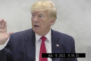 FILE - In this image from video provided by the New York State Attorney General, former President Donald Trump is sworn in for a deposition on Aug. 10, 2022, in New York. Trump is expected to visit the offices of New York Attorney General Letitia James on Thursday, April 13, 2023, for his second deposition in a legal battle over his company's business practices. (New York State Attorney General via AP, File)