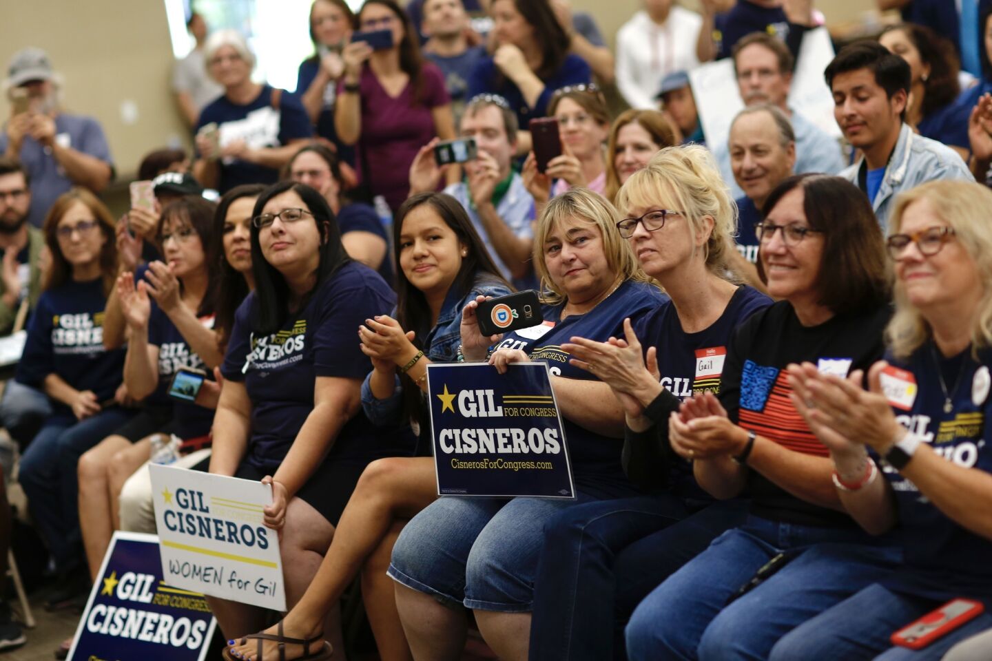 Supporters attend a rally for Democratic congressional candidate Gil Cisneros.