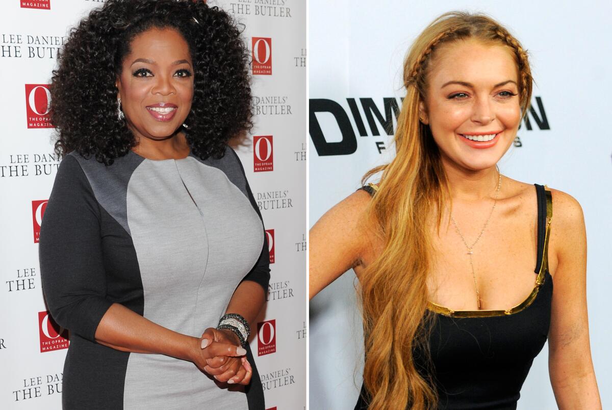 Oprah Winfrey said she's proud of Lindsay Lohan's progress. The former talk show host will air her interview with the 27-year-old starlet on Aug. 18.