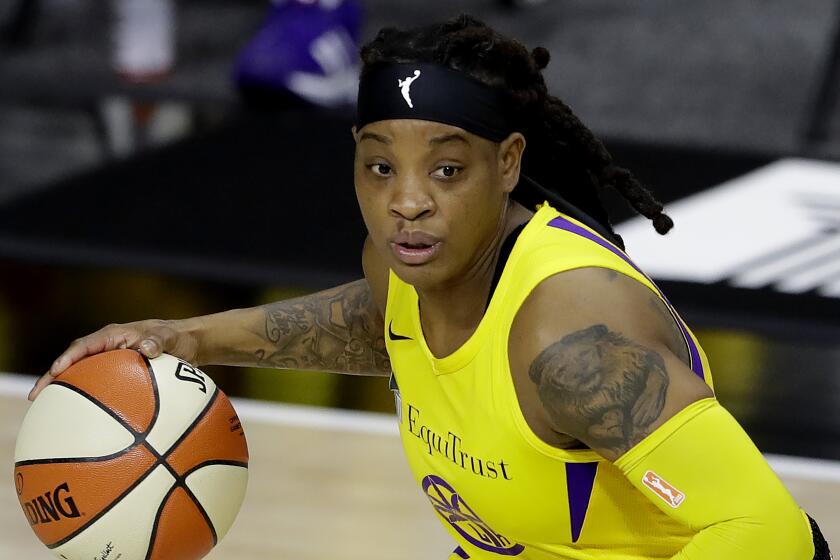 Los Angeles Sparks guard Riquna Williams during the second half of a WNBA basketball game.
