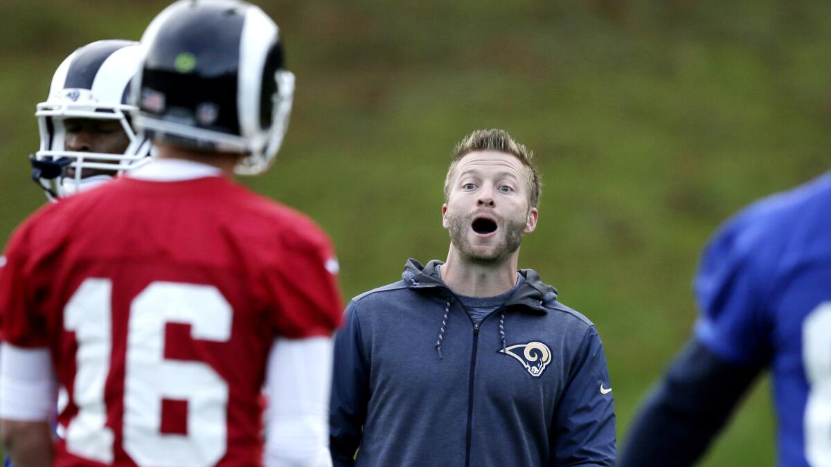 Rams coach Sean McVay and his team might have to leave their practice facility in Ventura County if wildfires affect air quality.