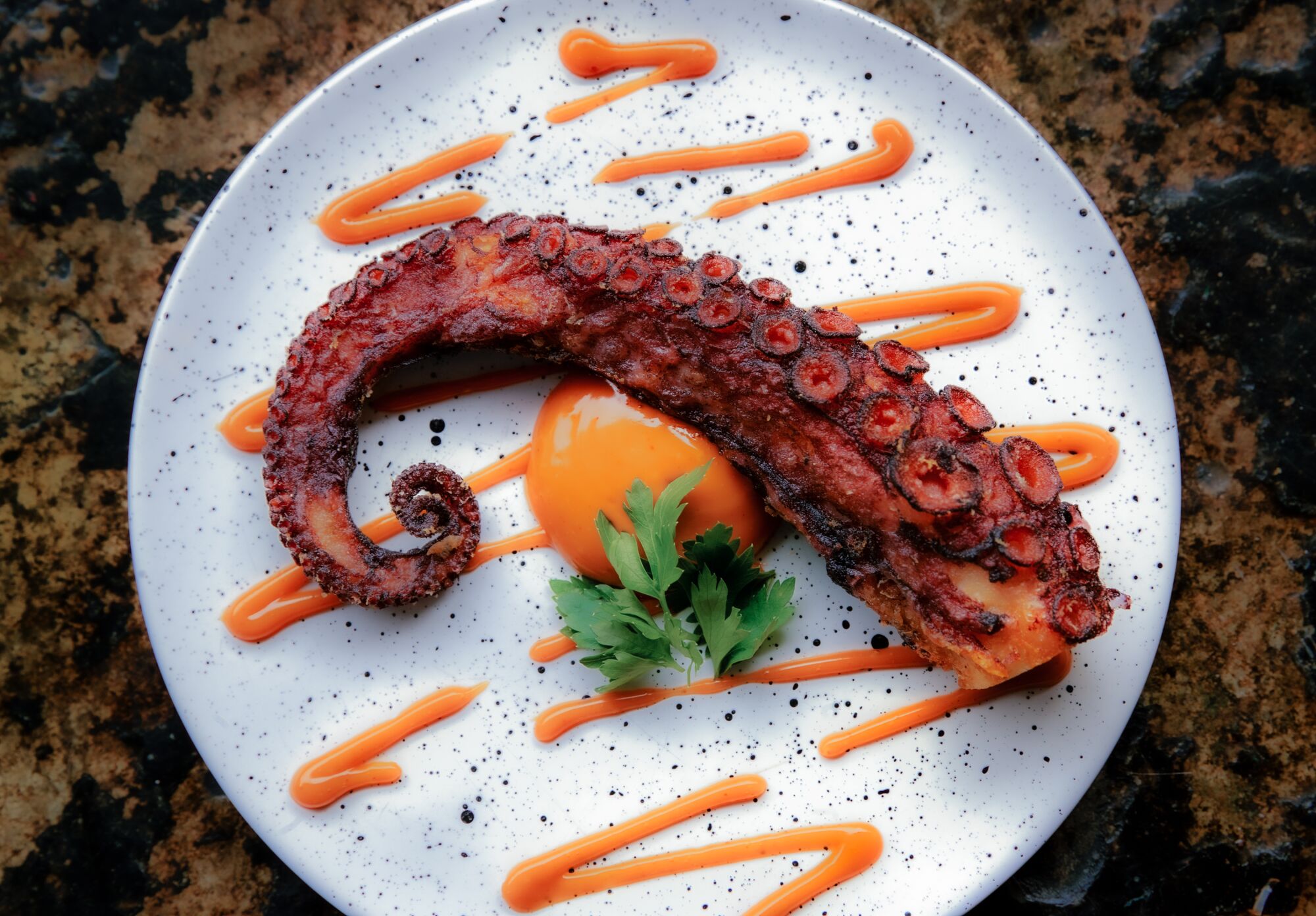 A signature dish at Kinn — crispy octopus with gochujang aioli. 