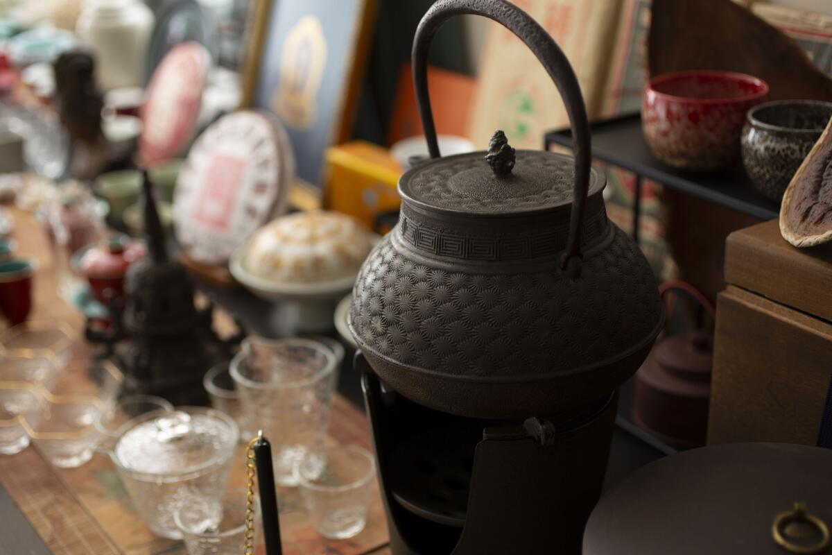 Collections of Chinese tea sets decorate Taste of Beauty in Fountain Valley.