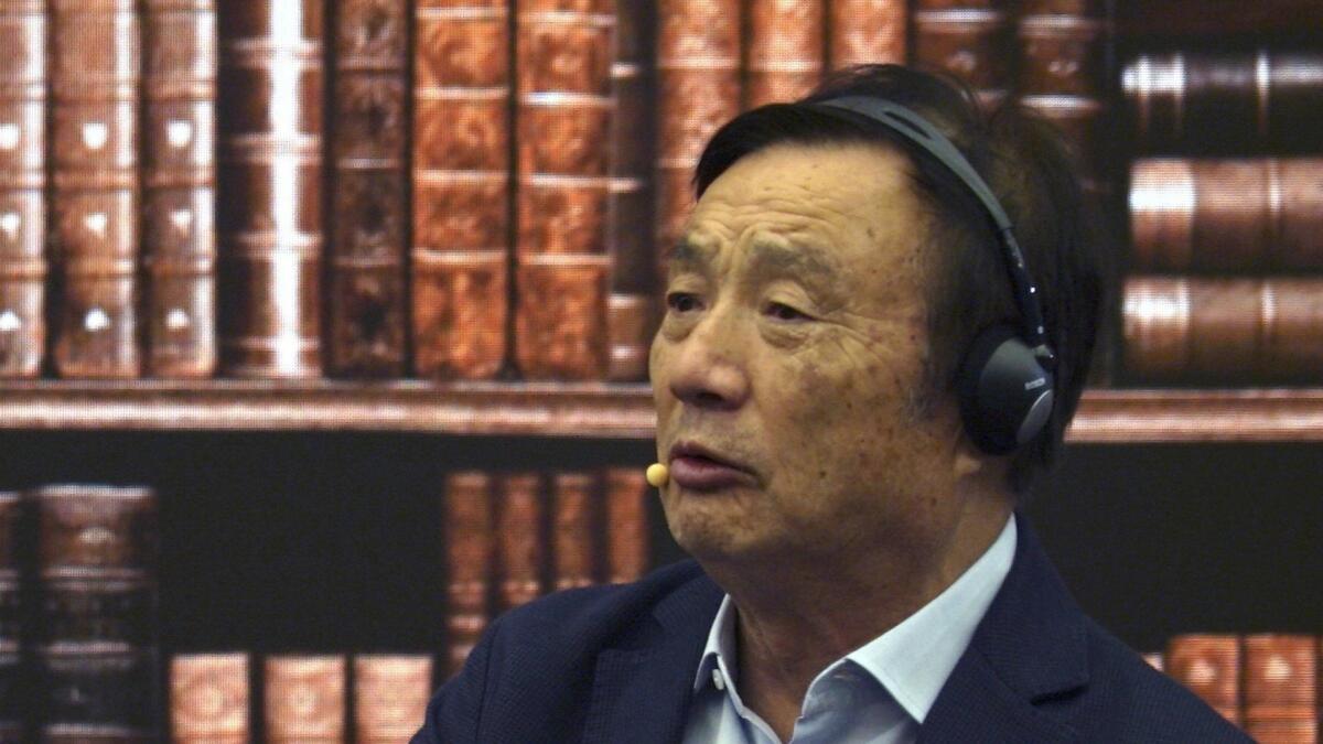Huawei founder and Chief Executive Ren Zhengfei speaks at the company's headquarters in Shenzhen, China, on Monday.