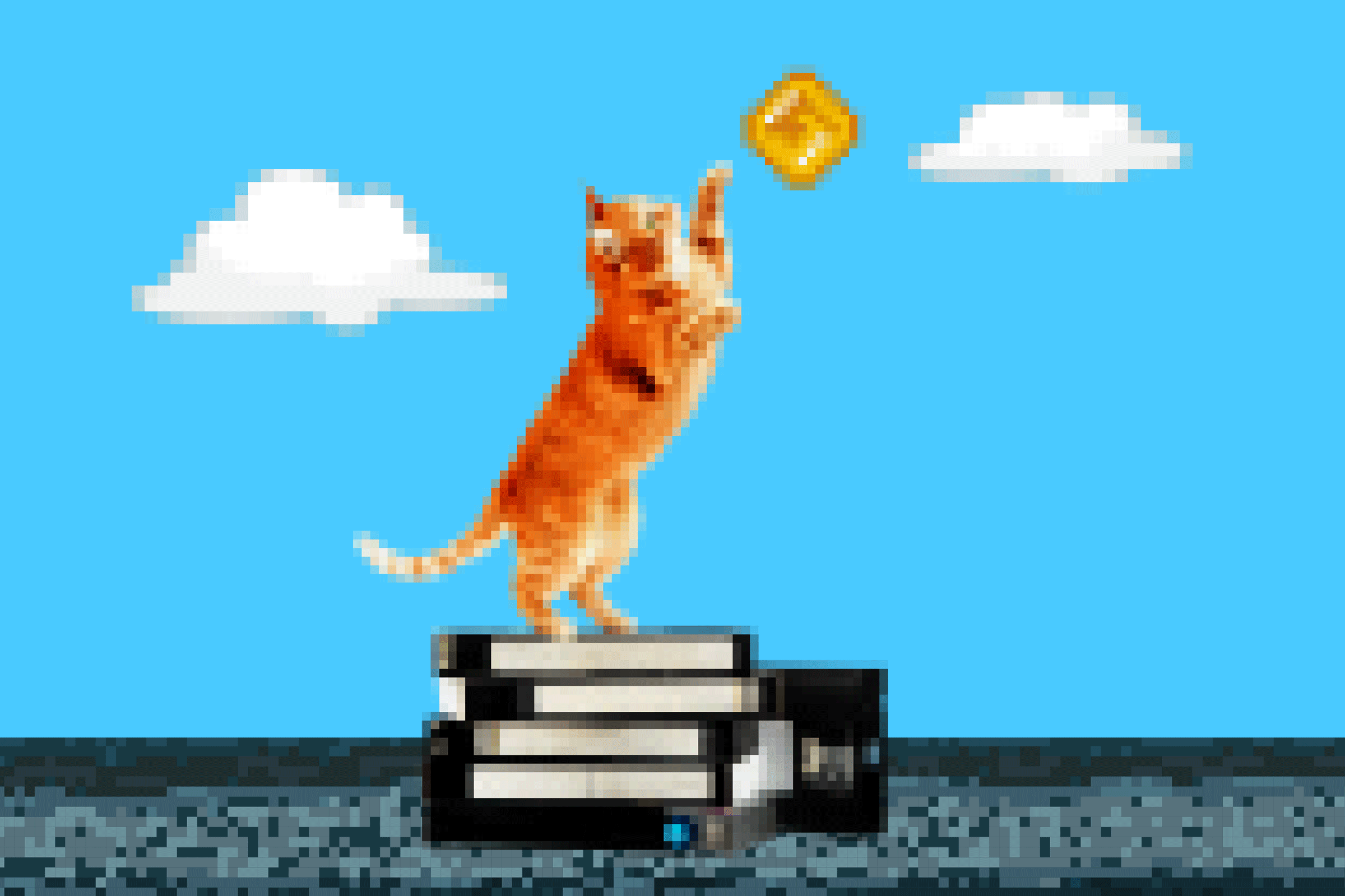 Cat playing in video game