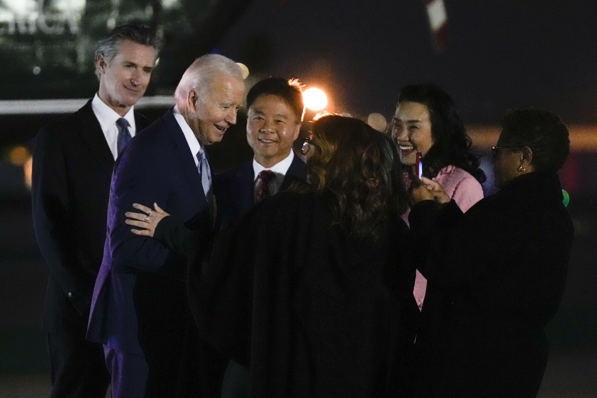 President Joe Biden arrives at Santa Monica Airport in Santa Monica, Calif., Friday, Dec. 8, 2023. 