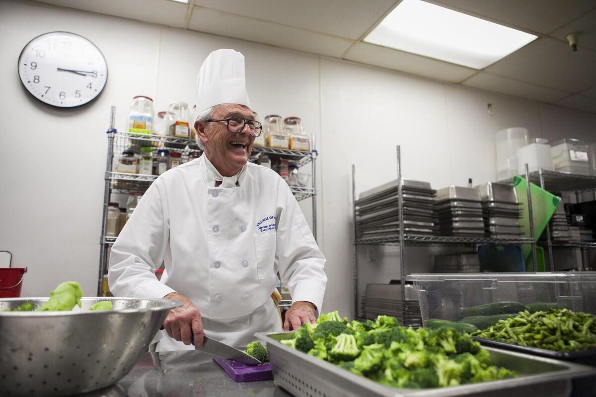 James Whitehead of Newport Beach , a retired airline pilot, volunteers once a week as the head chef at the Orange County Rescue Mission in Tustin.