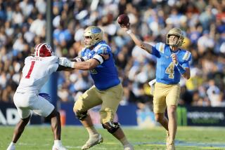 UCLA quarterback Ethan Garbers passes against Indiana in the first half Saturday at the Rose Bowl.