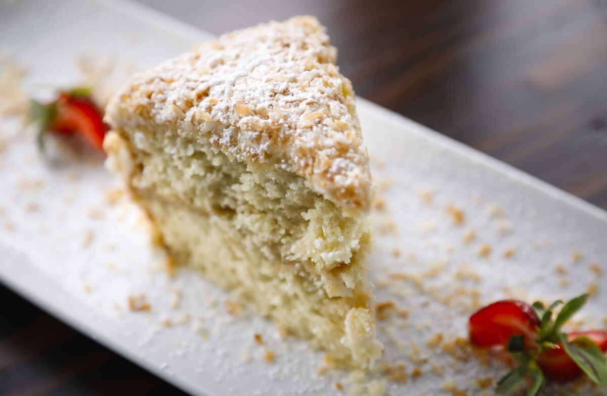 Vegan Coconut Cake, June 13, 2019 in Oceanside, California at the recently opened Orfila Vineyards and Winery tasting room.