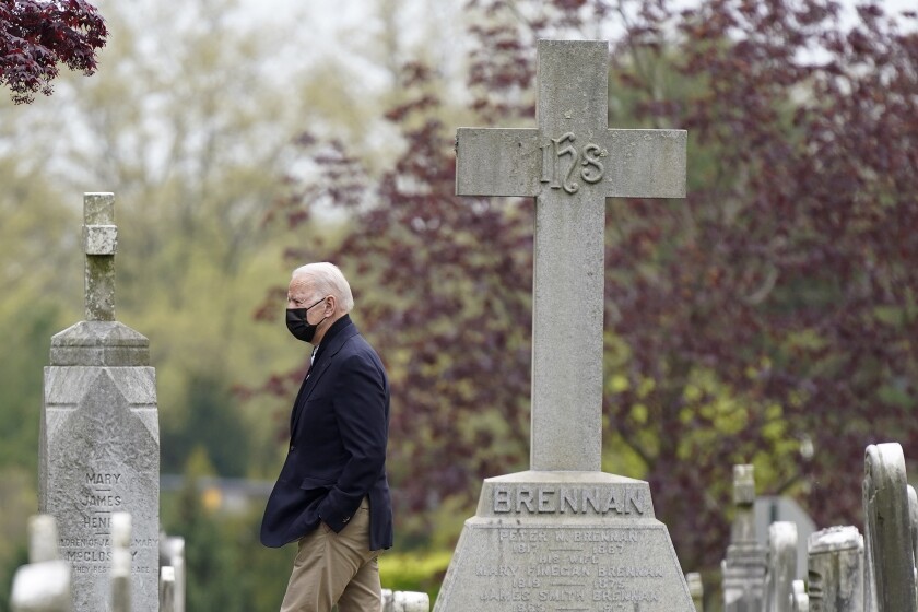 President Biden leaves church in Wilmington, Del., after attending Mass on April 24.