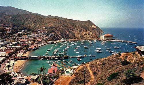 From the hills, the harbor at Avalon on Santa Catalina Island spreads out below, with the Casino Ballroom in the distance at right. Come winter, when tourism plummets to a fraction of its fair-weather numbers, Catalina becomes something of a secret getaway.