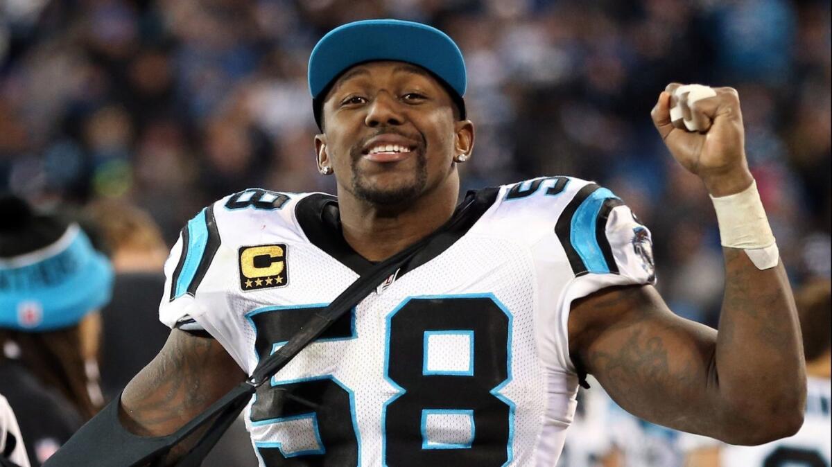 Former Carolina Panthers linebacker Thomas Davis has agreed to a two-year contract with the Chargers. The deal cannot be made official until the 2019 NFL year begins Wednesday.