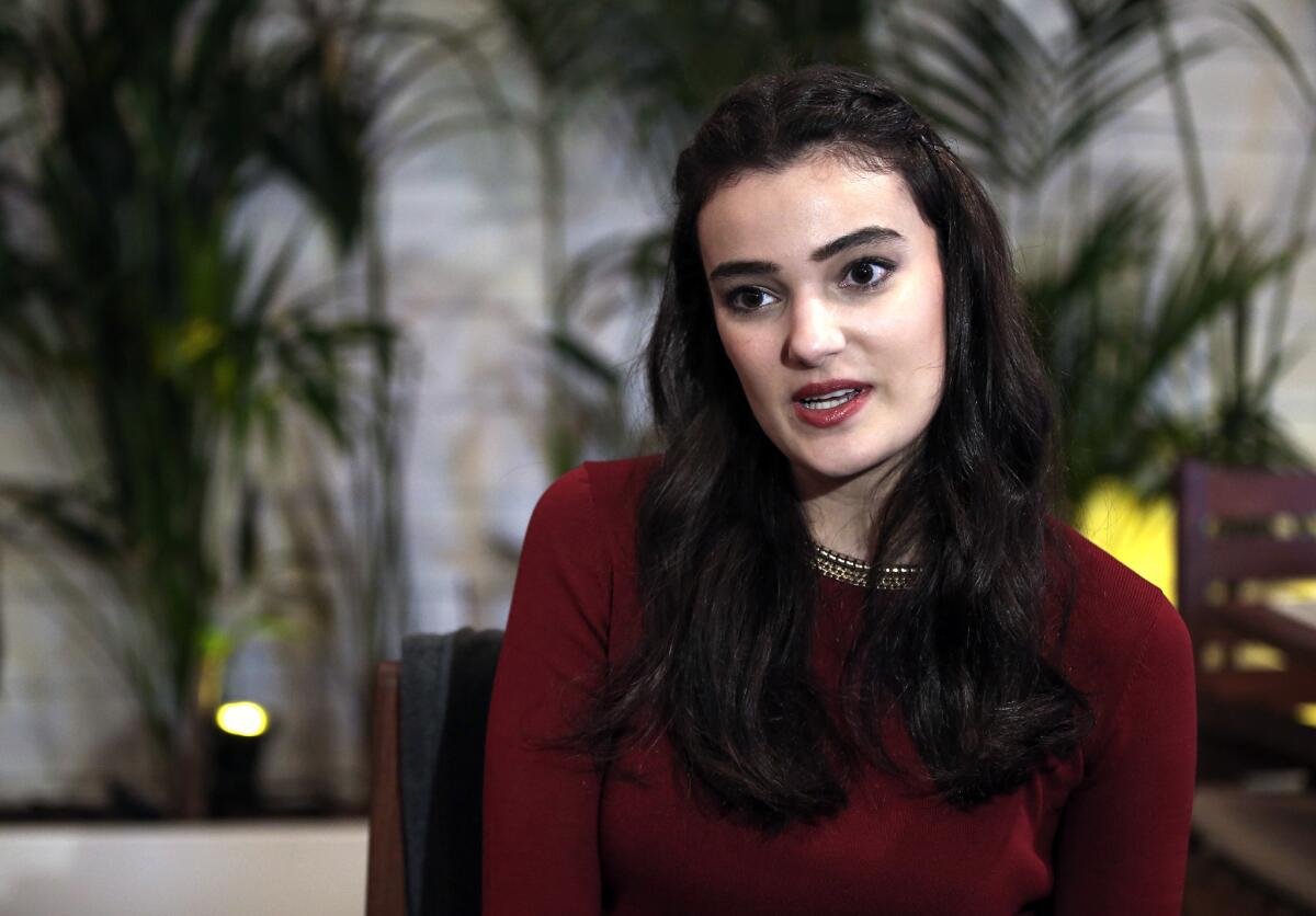 Former Miss Turkey Merve Buyuksarac is shown during an interview in Istanbul, Turkey, in February 2015. Sharing a poem from a popular Turkish comic book on her Instagram account in 2014 led to her conviction.