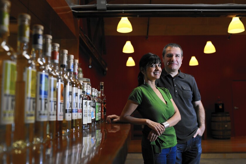 The Greenbar Craft Distillery near downtown Los Angelest was founded 11 years ago by Litty Mathew, left, and Melkon Khosrovian when a hobby turned into a career for them.