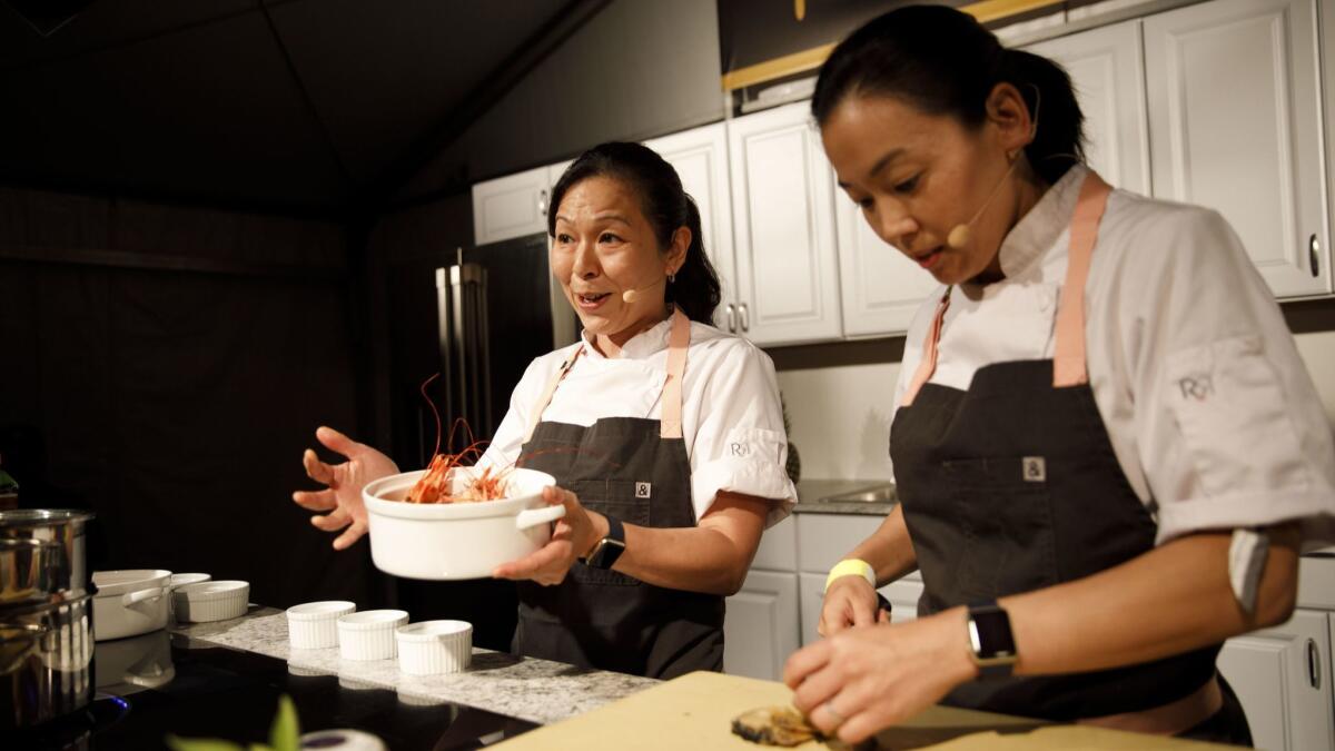 Niki Nakayama and Carole Lida-Nakayama of n/naka present on the culinary stage during The Taste on the Paramount Studios backlot.