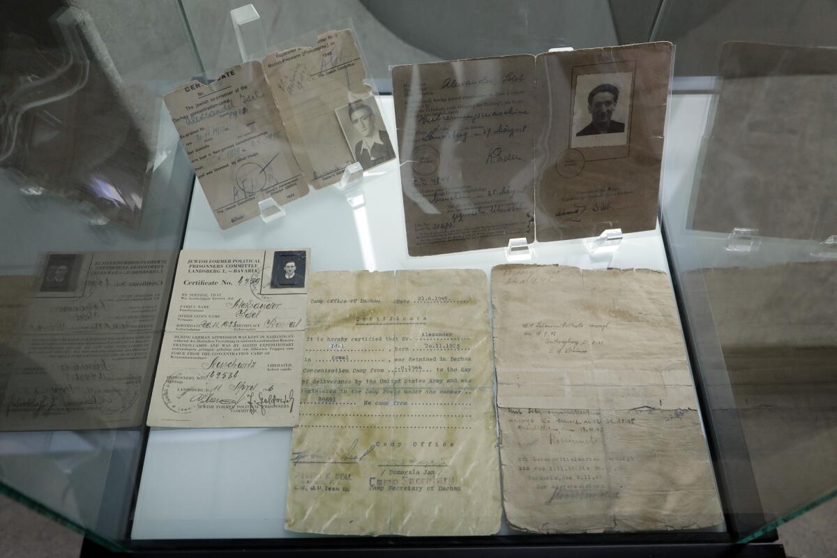 Joseph Alexander's liberation papers and German driver's license on display at the L.A. Museum of the Holocaust