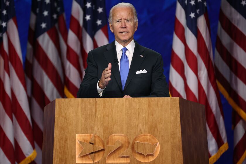 Democratic presidential nominee Joe Biden speaks on the fourth night of the Democratic National Convention.