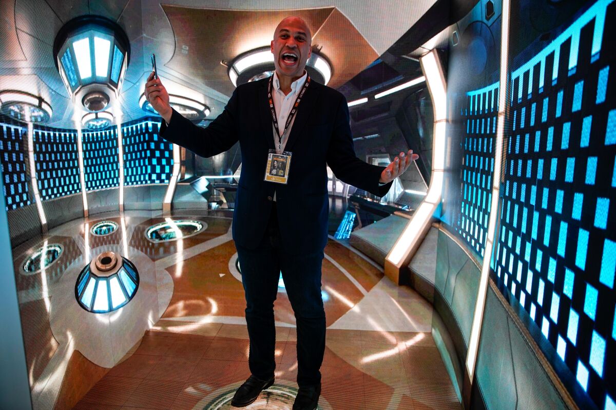 Presidential candidate Sen. Cory Booker goes through the "Star Trek: Discovery" activation on the floor of Comic-Con International.