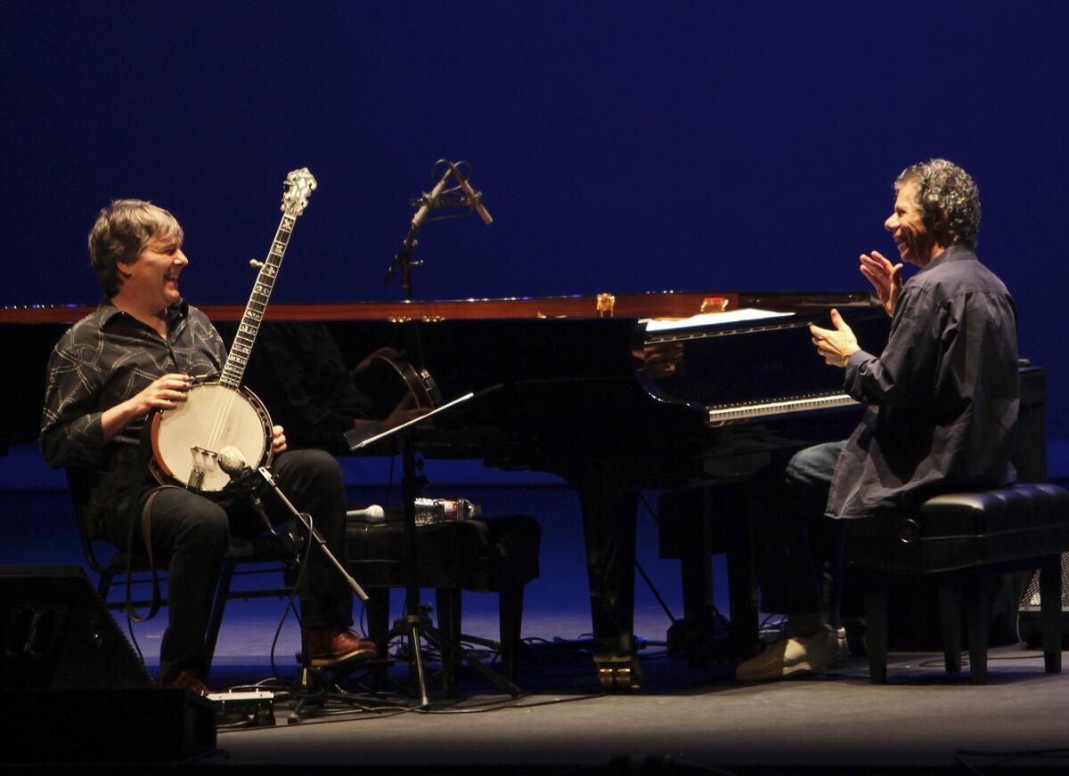 Bela Fleck and Chick Corea perform at UCLA's Royce Hall.