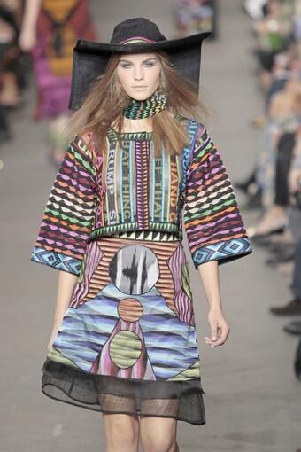 Bold colors made a statement on the runways in Milan as showcased by Angela Missoni's collection, a crazy color and print extravaganza that brought to mind a techno tribal style.