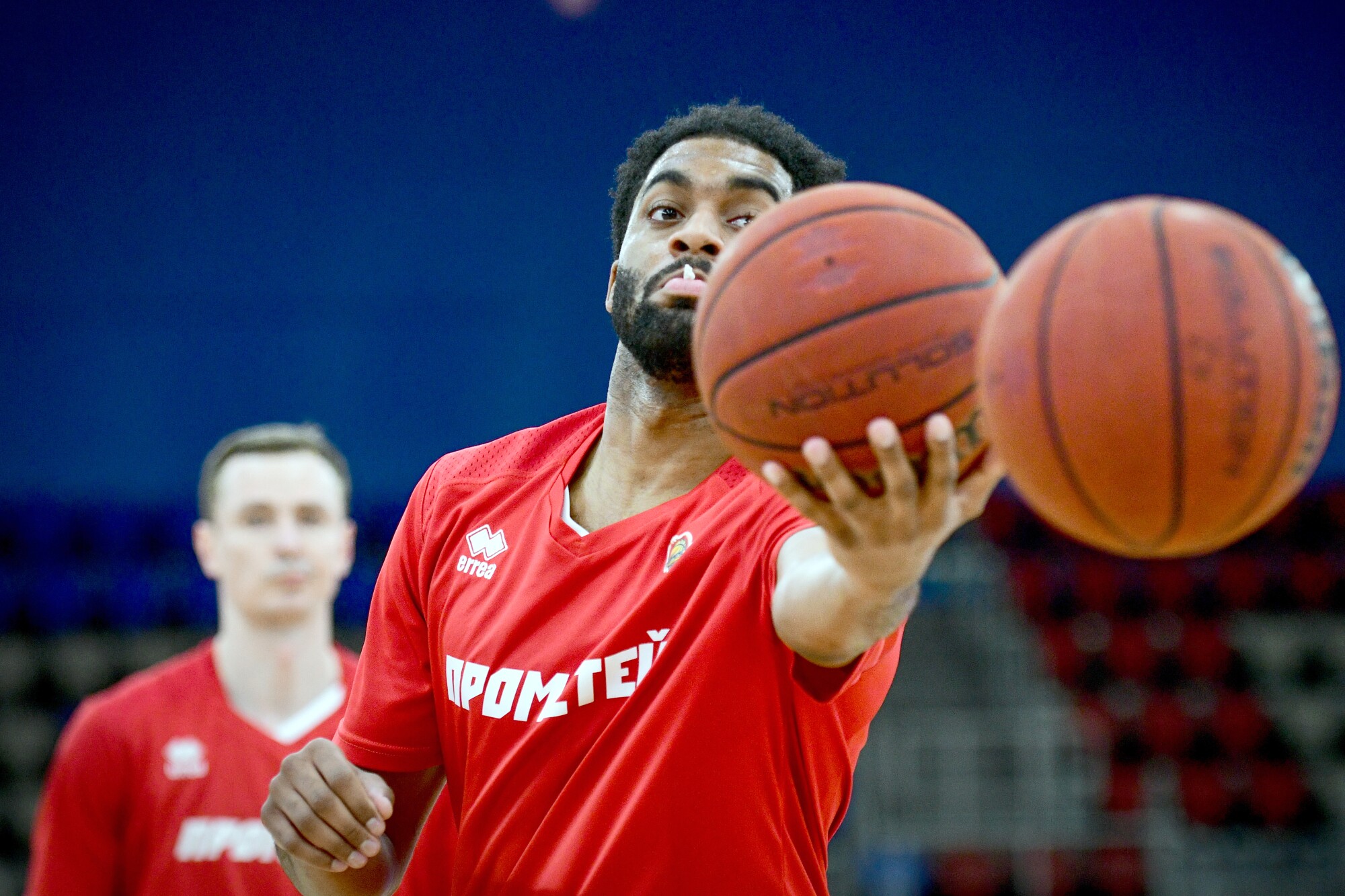 Defender Maurice Creek of SC Prometey warms up before the Ukrainian Basketball SuperLeague match against BC Zaporizhzhia
