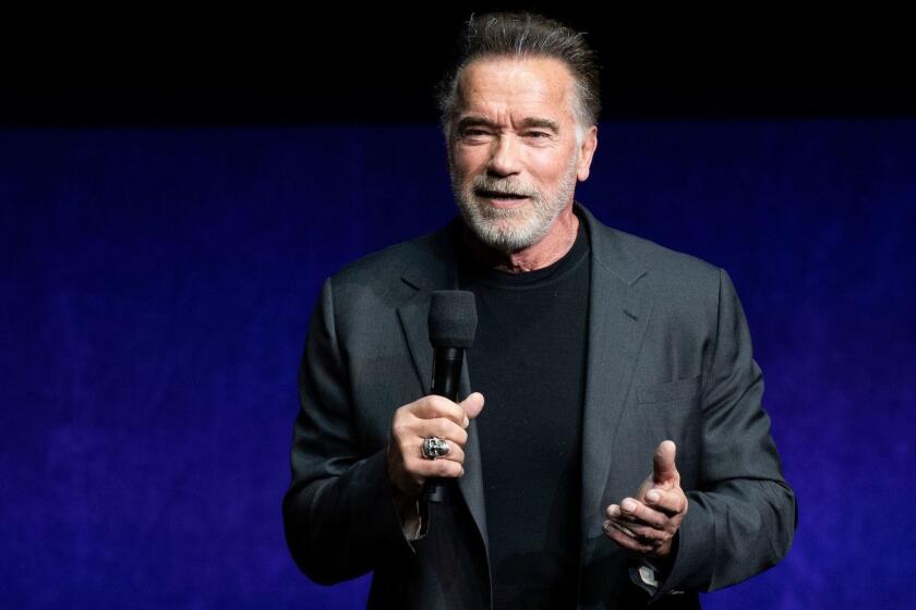 Actor Arnold Schwarzenegger speaks on stage during the CinemaCon Paramount Pictures Exclusive Presentation at the Colosseum Caesars Palace on April 4, 2019, in Las Vegas, Nevada. (Photo by VALERIE MACON / AFP)VALERIE MACON/AFP/Getty Images ** OUTS - ELSENT, FPG, CM - OUTS * NM, PH, VA if sourced by CT, LA or MoD **