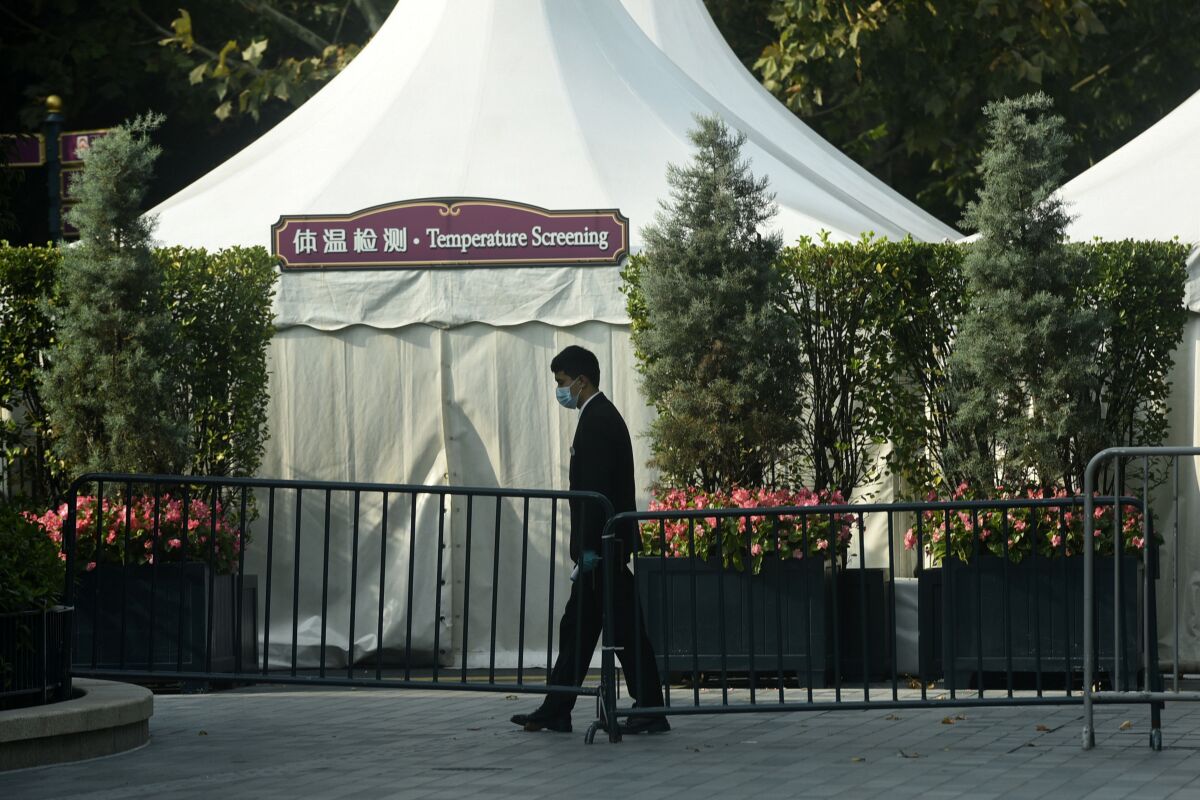 Temperature-screening booth at entrance to Shanghai Disney Resort