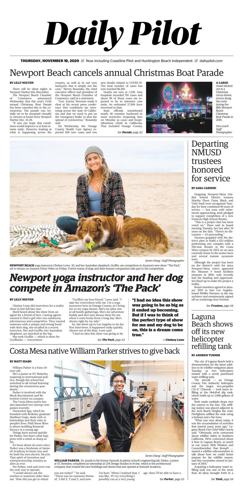 Thursday's Daily Pilot cover.