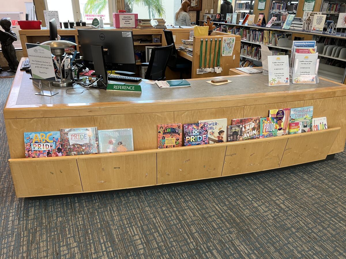 A Pride-themed book display located in the Coronado Public Library's children's section in June.