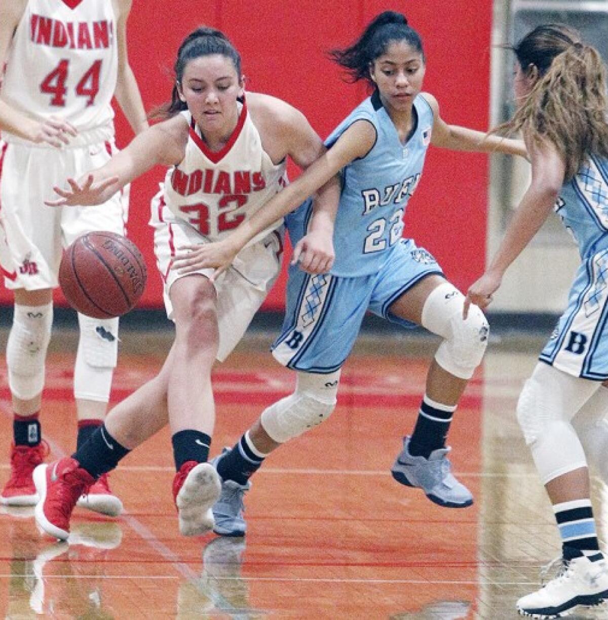 The Indians received 12 points and nine rebounds from Faith Boulanger, seen here in a file photo, during Burroughs' 51-48 overtime win against St. Bonaventure.