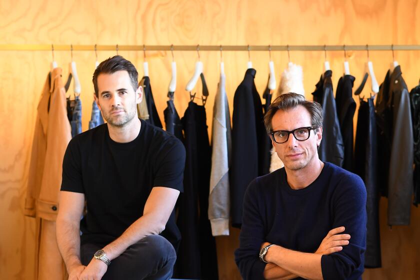 LOS ANGELES, CALIFORNIA OCTOBER 15, 2019-FRAME founders Jens Grede, left, and Erik Tortensson photographed at there store in Los Angeles. (Wally Skalij/Los Angerles Times)