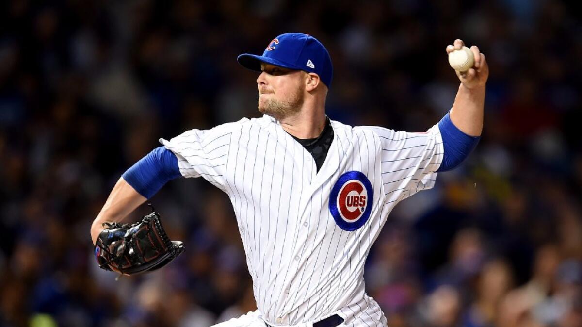 Left-hander Jon Lester will start for the Chicago Cubs in Game 1 of the National League Championship Series against the Dodgers on Saturday.