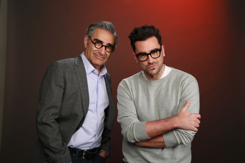 EL SEGUNDO, CA., MAY 29, 2019?Father and son Eugene and Daniel Levy created Schitt?s Creek, Father and son duo discuss shooting the final season and why they'll always have a soft spot for their Canadian fans. (Kirk McKoy / Los Angeles Times)