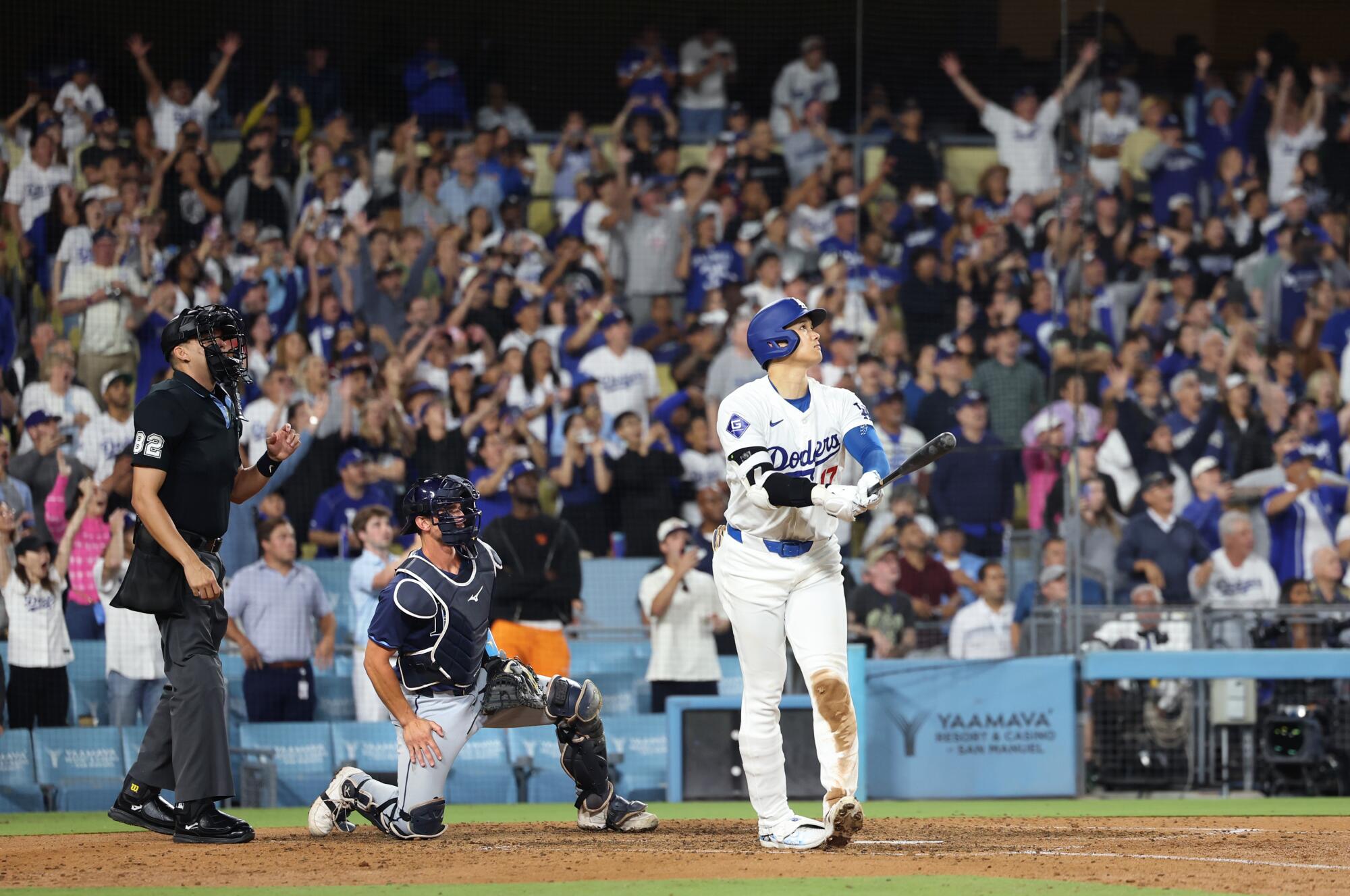 Shohei Ohtani hits a walk-off grand slam against the Tampa Bay Rays for his 40th home run of the season Friday.