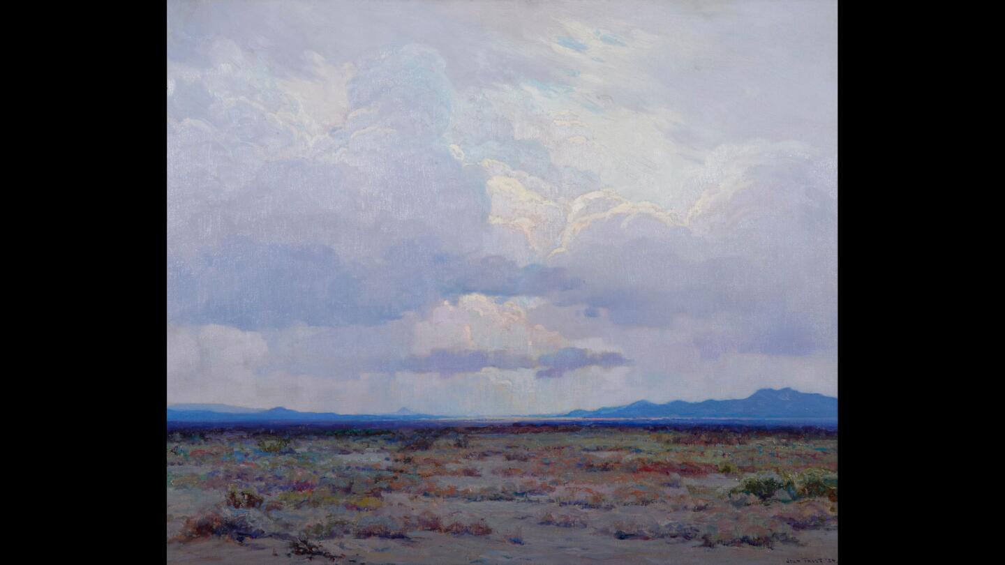 The Gardena High School collection is strong on California plein air paintings, such as this remarkable 1924 canvas by John Frost titled"Desert Twilight."