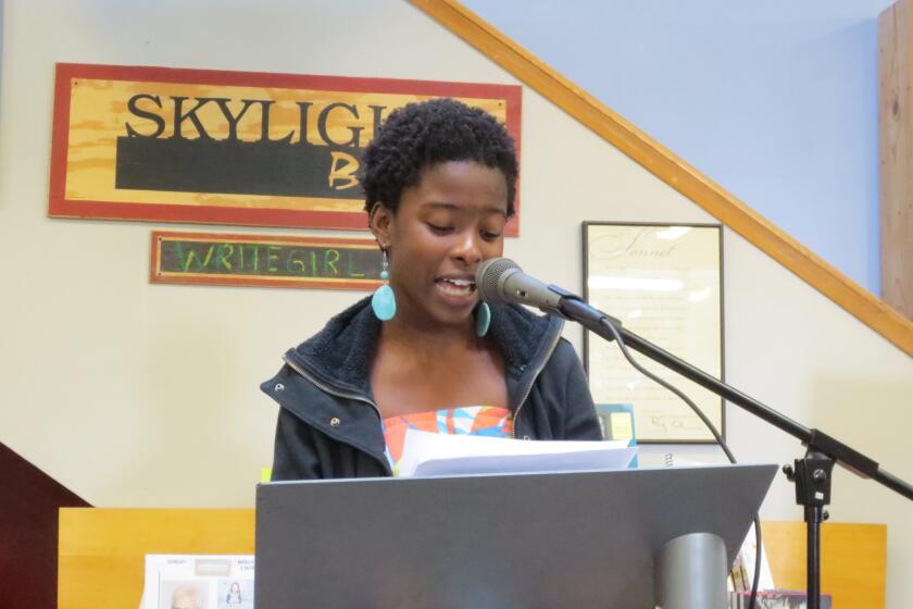 Amanda Gorman at 15, reading at Skylight Books as part of the WriteGirl mentorship program in 2013.