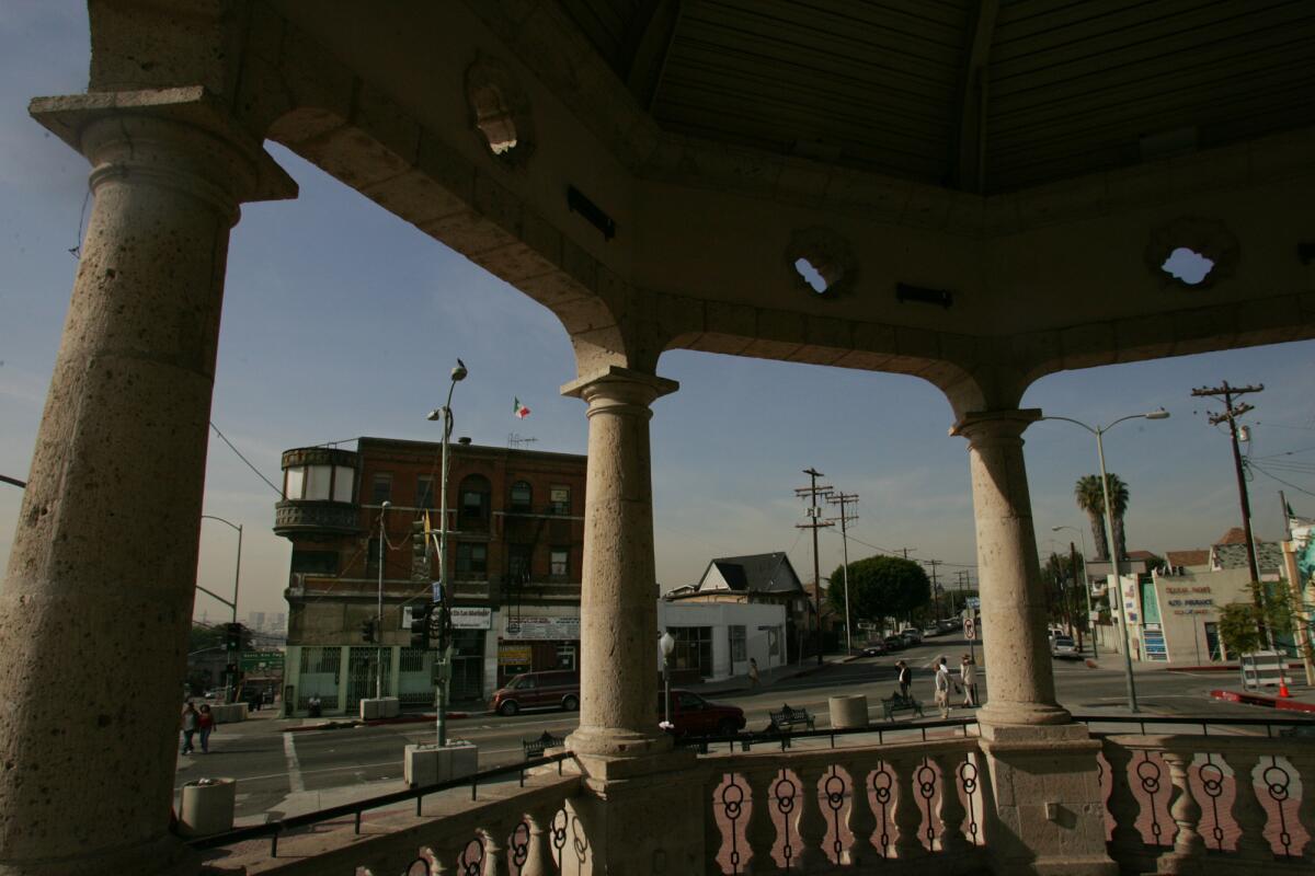 A bandstand in Mariachi Plaza in L.A., where a protest against violence on transgender people will take place.