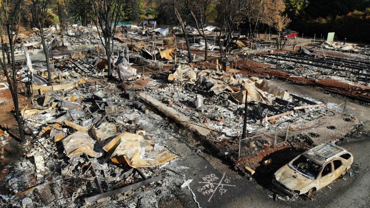 All but a few homes in the Pine Grove Mobile Home Park were destroyed in the Camp fire.