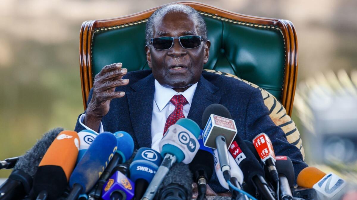 Former Zimbabwean President Robert Mugabe addresses media in Harare on July 29, 2018, during a surprise press conference on the eve of the country's first election since he was ousted last year.