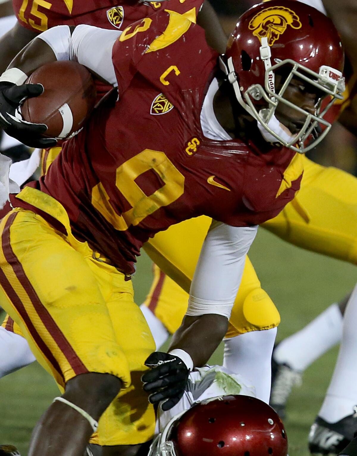 USC wide receiver Marqise Lee runs against Washington State at the Coliseum in Los Angeles.