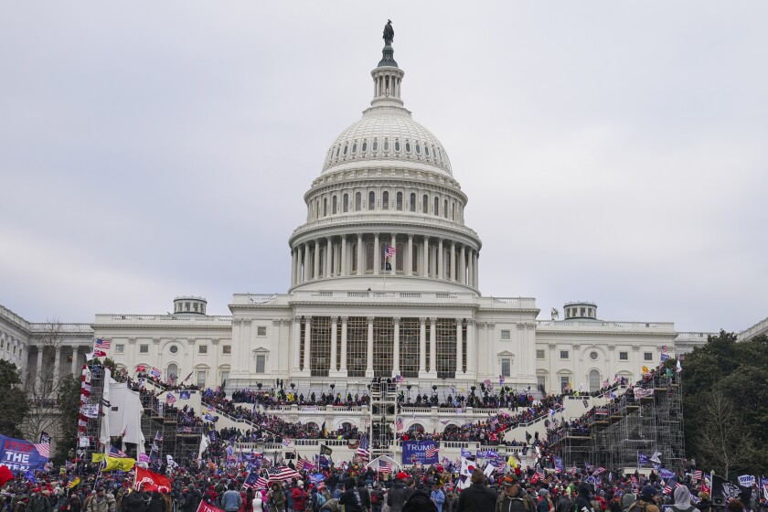Insurrectionists loyal to former President Donald Trump rally at the U.S. Capitol in Washington on Jan. 6, 2021. 
