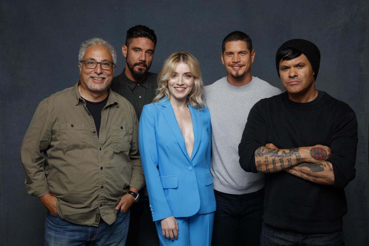 Norberto Barba, from left, Clayton Cardenas, Sarah Bolger, J.D. Pardo and Elgin James from the television series "Mayans M.C."