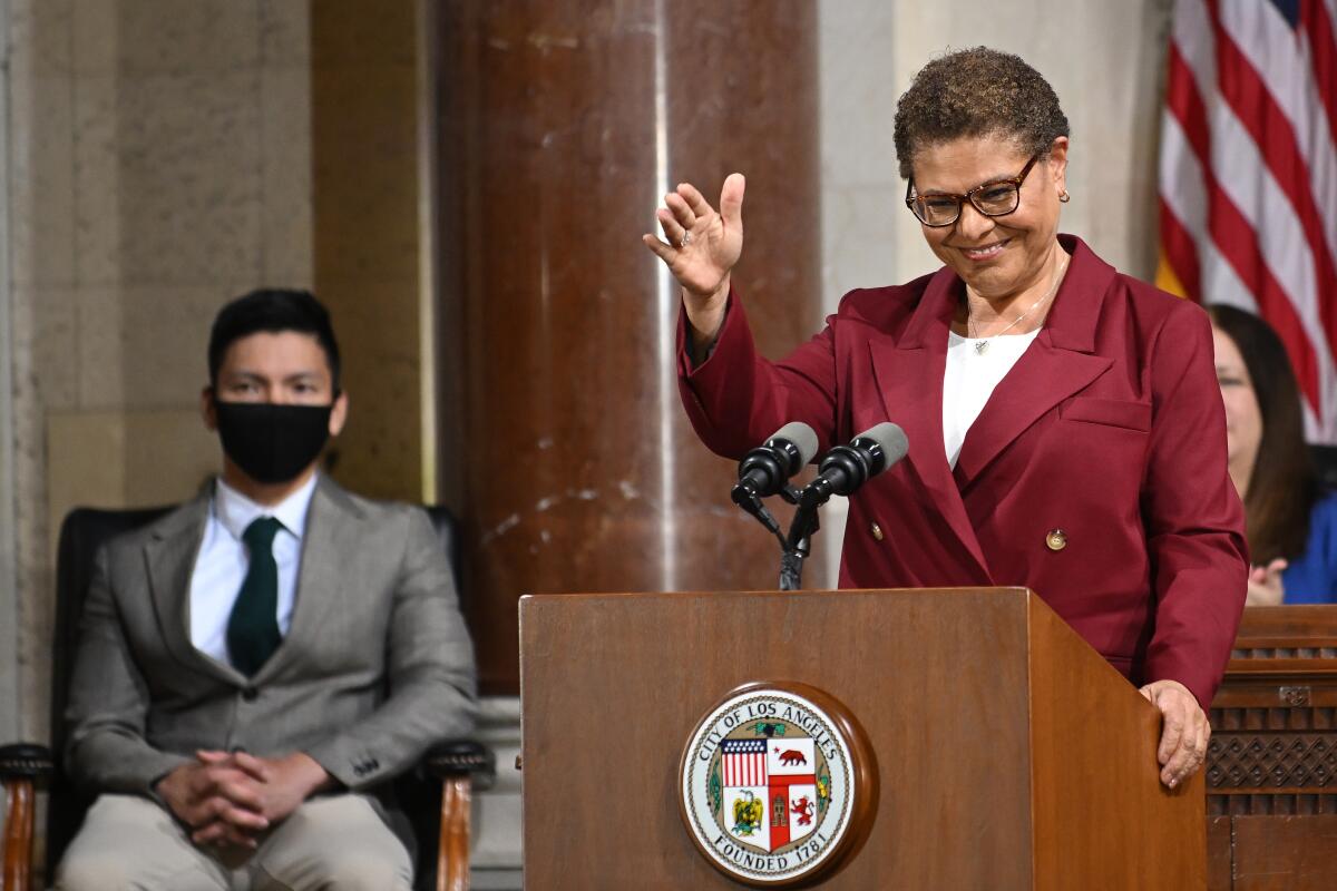 A woman at a lectern.