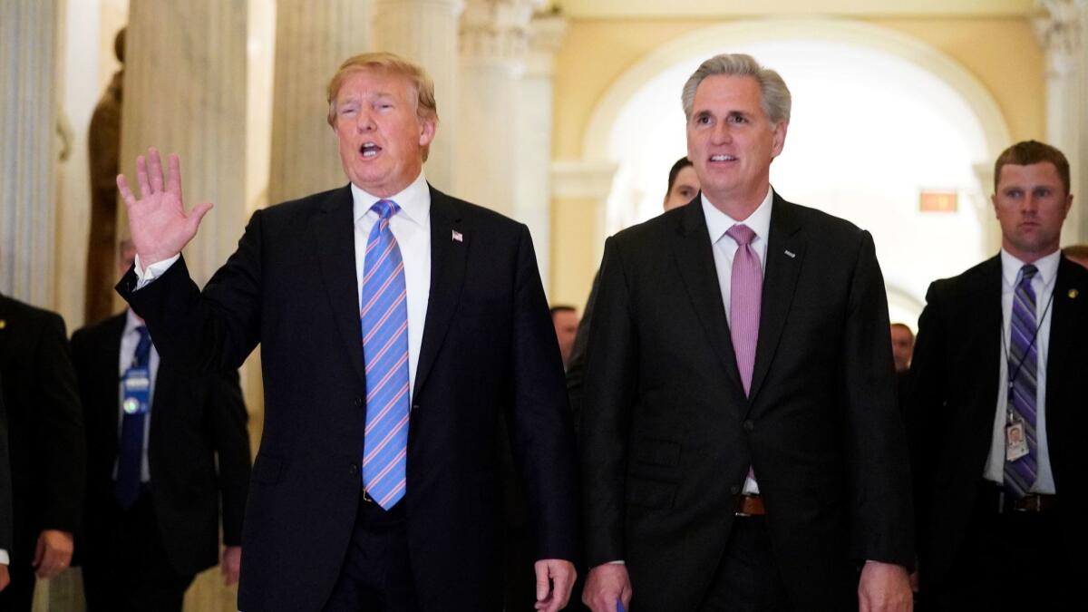 President Trump with House Majority Leader Kevin McCarthy after a meeting with House Republicans on immigration.